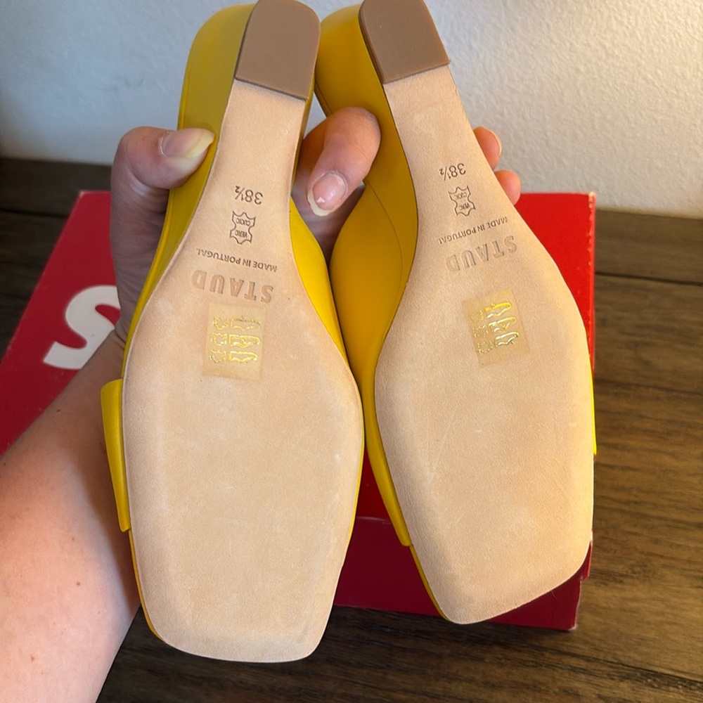 NIB [STAUD] Nevil Leather Wedge Mules In Goldie Women's Sz EU 38.5 / US 8.5 - Picture 9 of 12